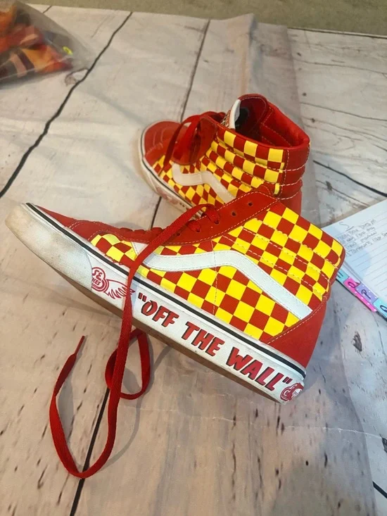 Vans sample SEBikeslife Red and Yellow Checkerboard High-Top Sneakers - Picture 4 of 9